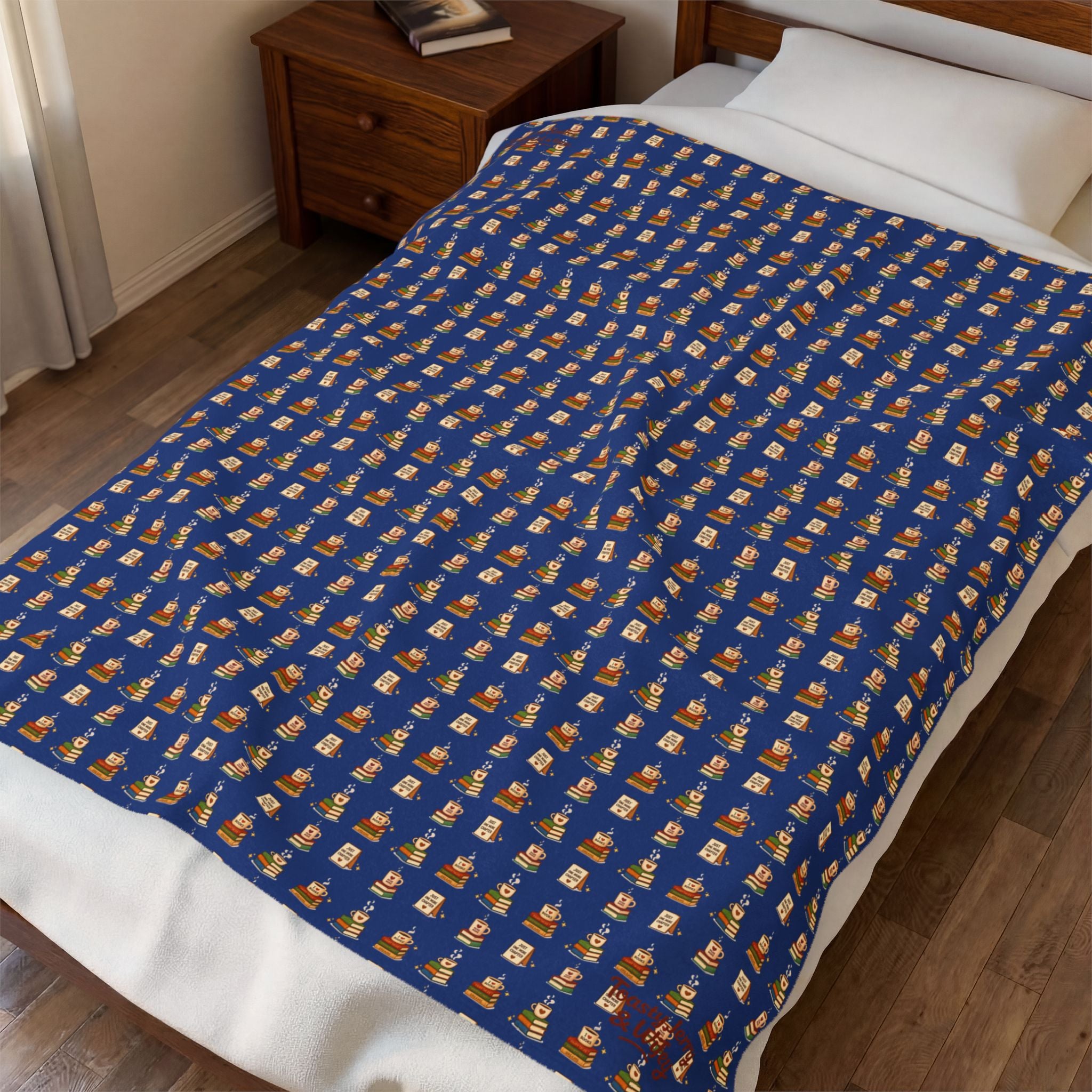 Cozy Book Lovers Books & Coffee Velveteen Plush Blanket