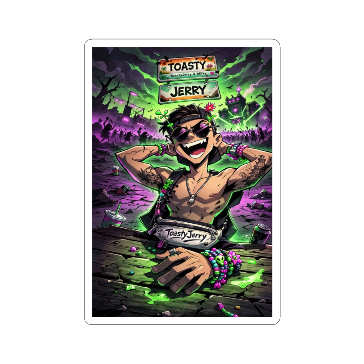 Kiss-Cut Sticker — "Toasty Jerry" Neon Rave