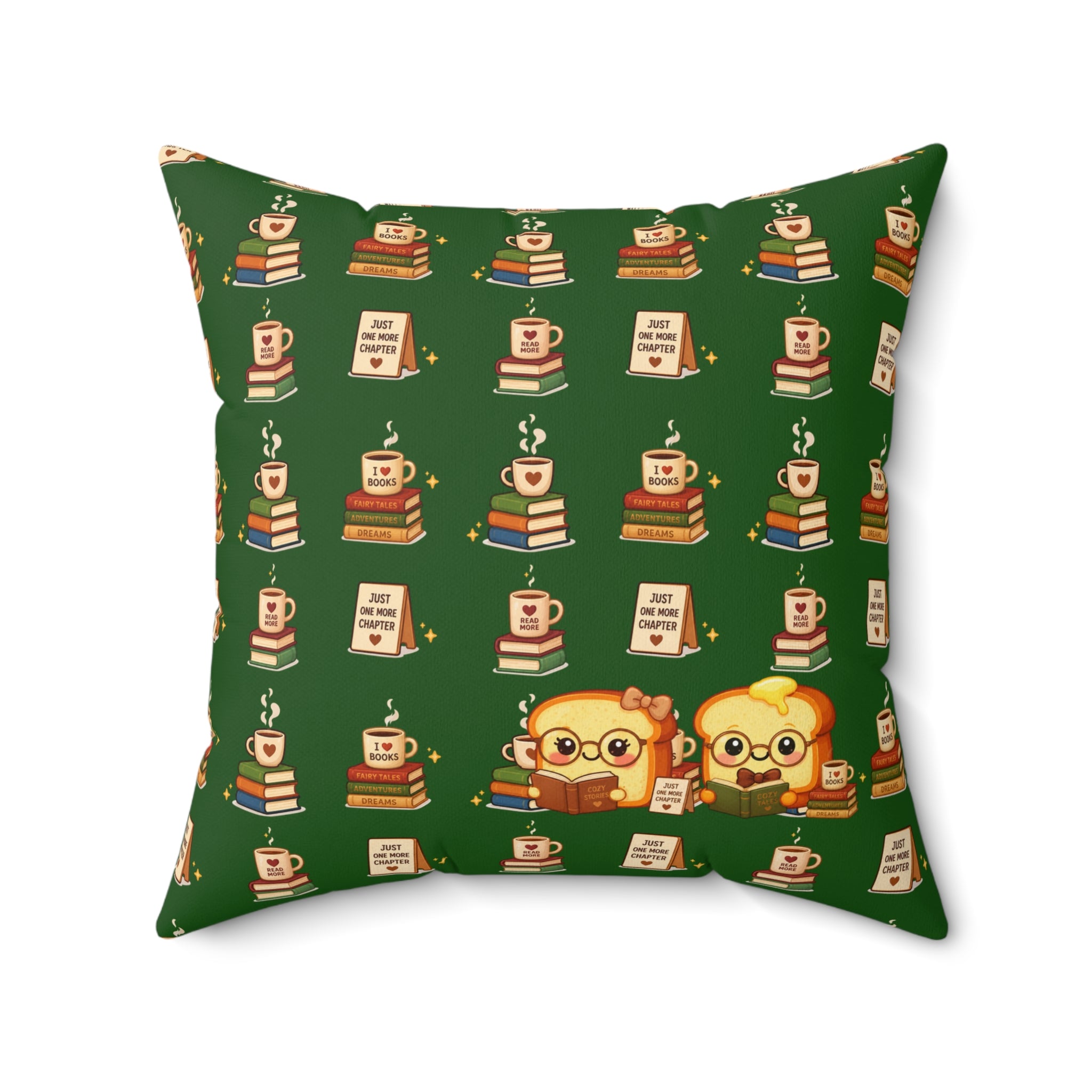 Cozy Coffee & Books Pattern Pillow Throw Cushion