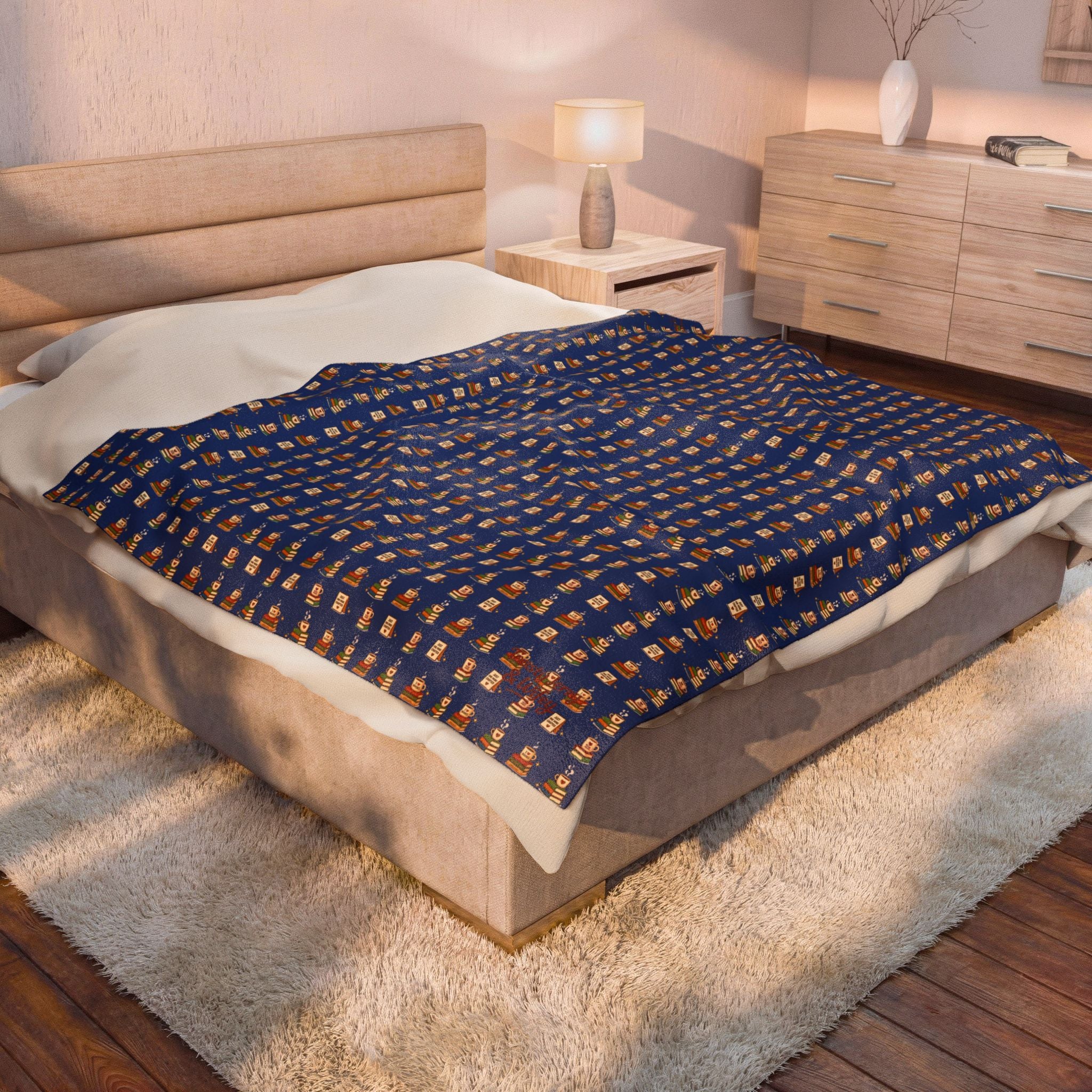 Cozy Book Lovers Books & Coffee Velveteen Plush Blanket
