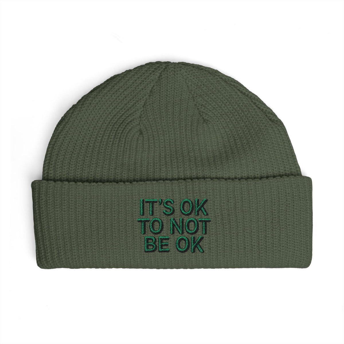Cuff Beanie — "It’s OK To Not Be OK" Embroidered Patch Knit Hat