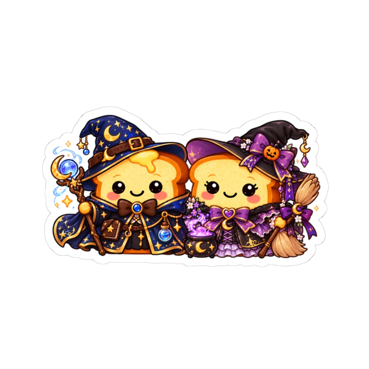Cute Halloween Wizard & Witch Toasties Kiss-Cut Stickers