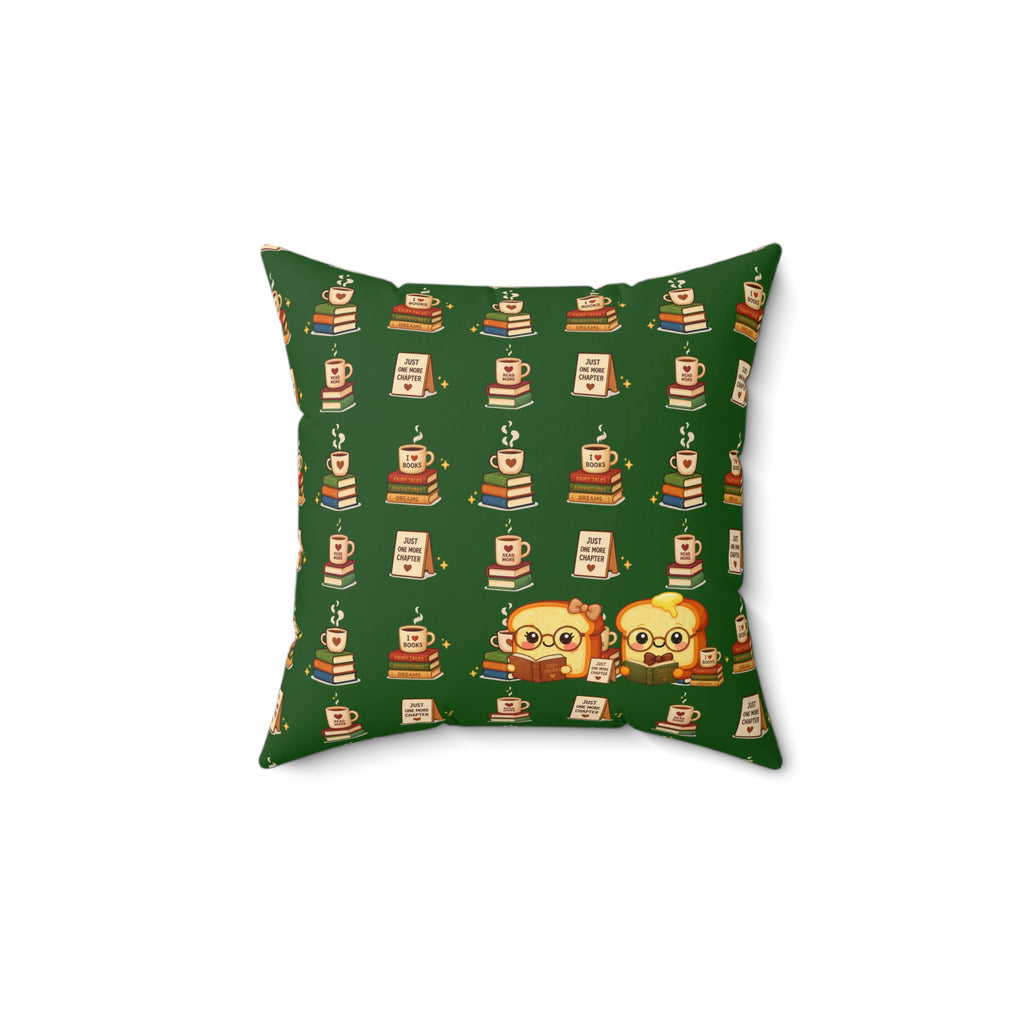 Cozy Coffee & Books Pattern Pillow Throw Cushion