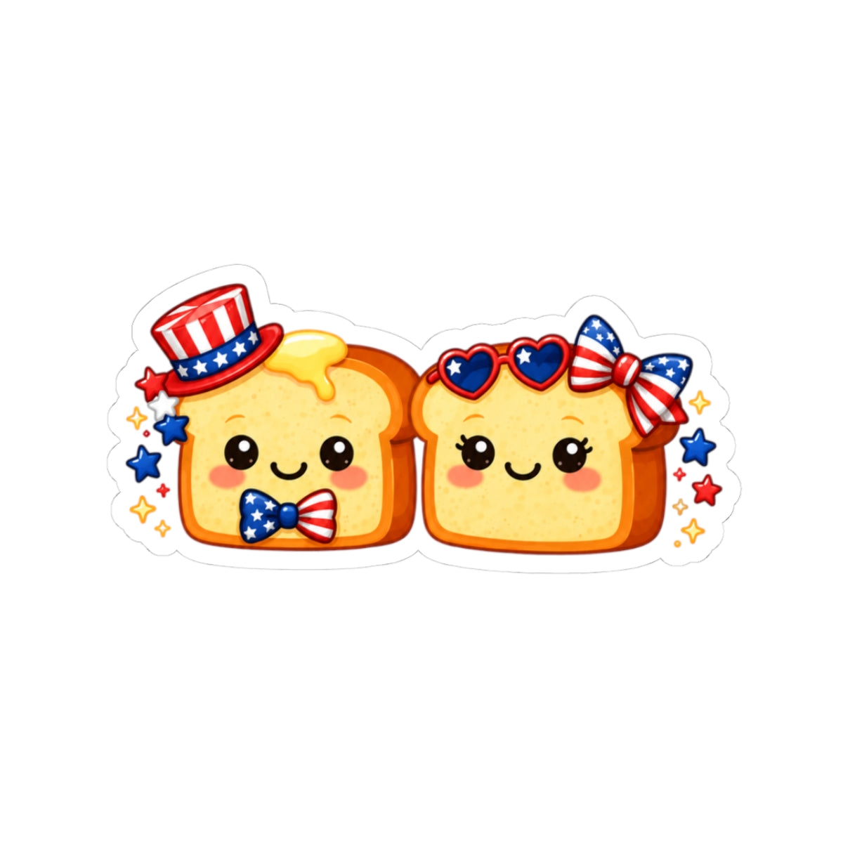4th of July Kawaii Toast Kiss-Cut Sticker