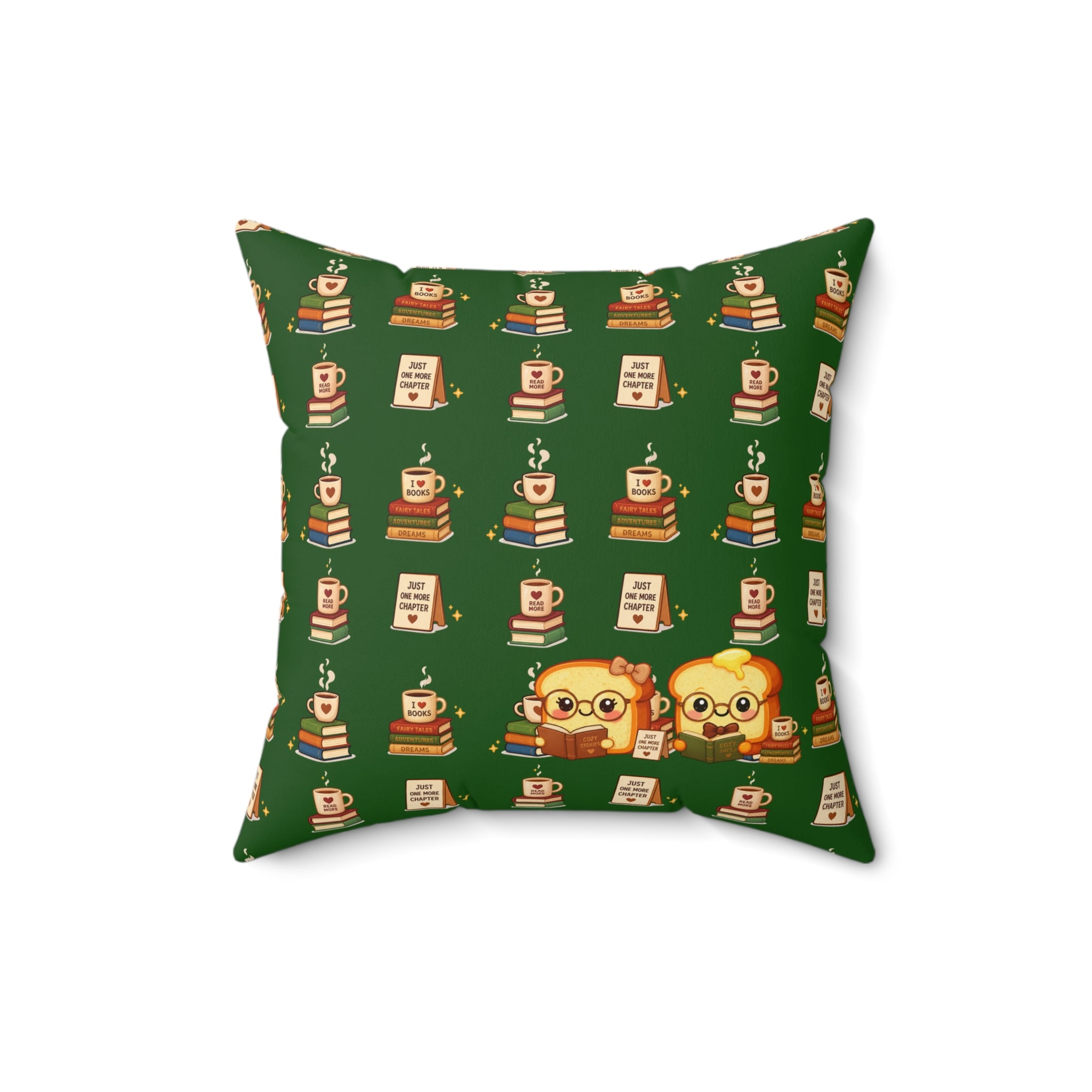 Cozy Coffee & Books Pattern Pillow Throw Cushion