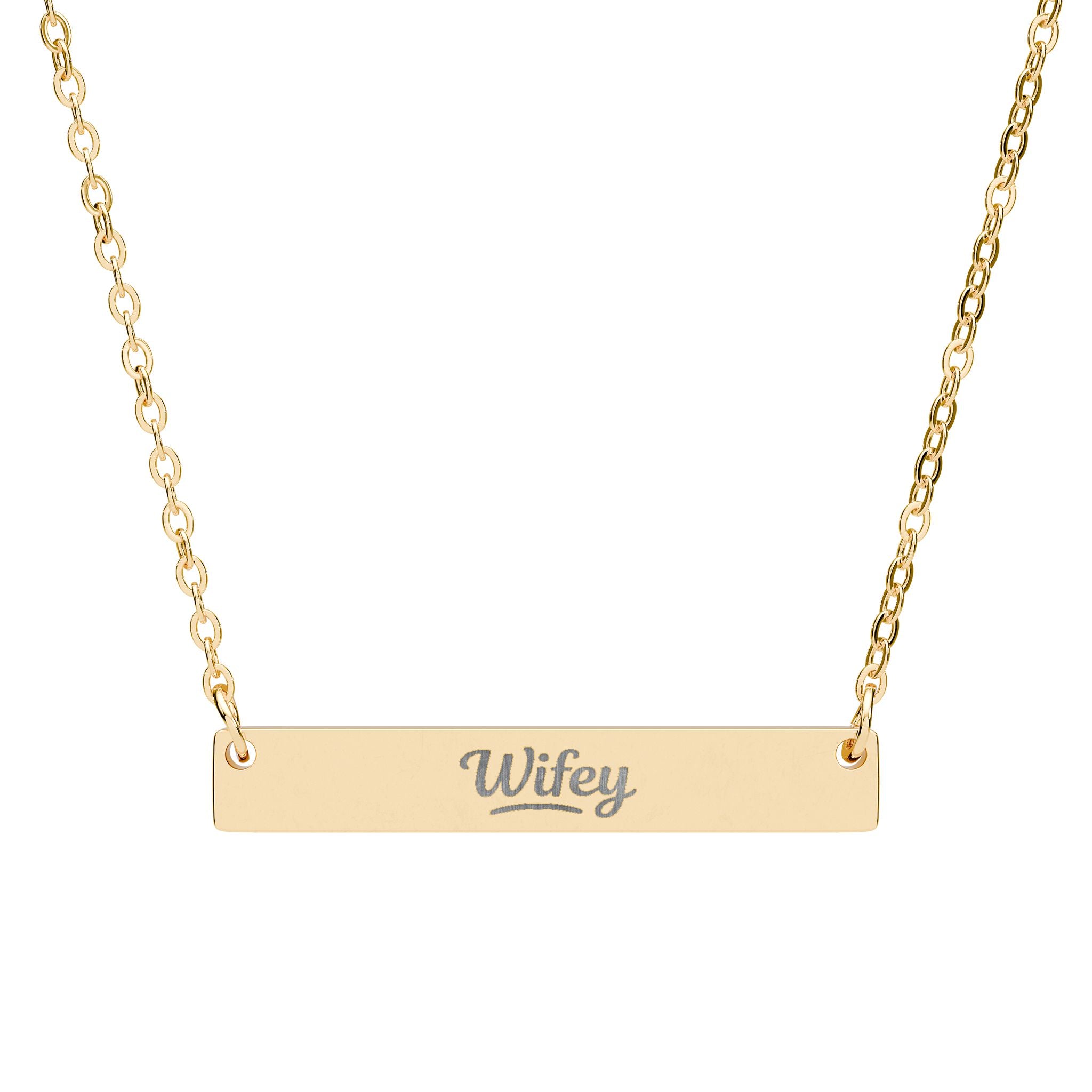 Engravable Horizontal Bar Necklace — Personalized 'Wifey' Pendant
