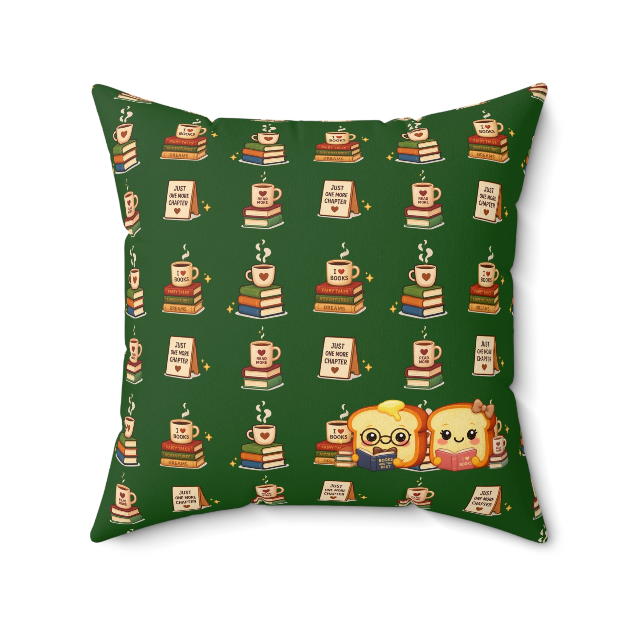 Cozy Coffee & Books Pattern Pillow Throw Cushion