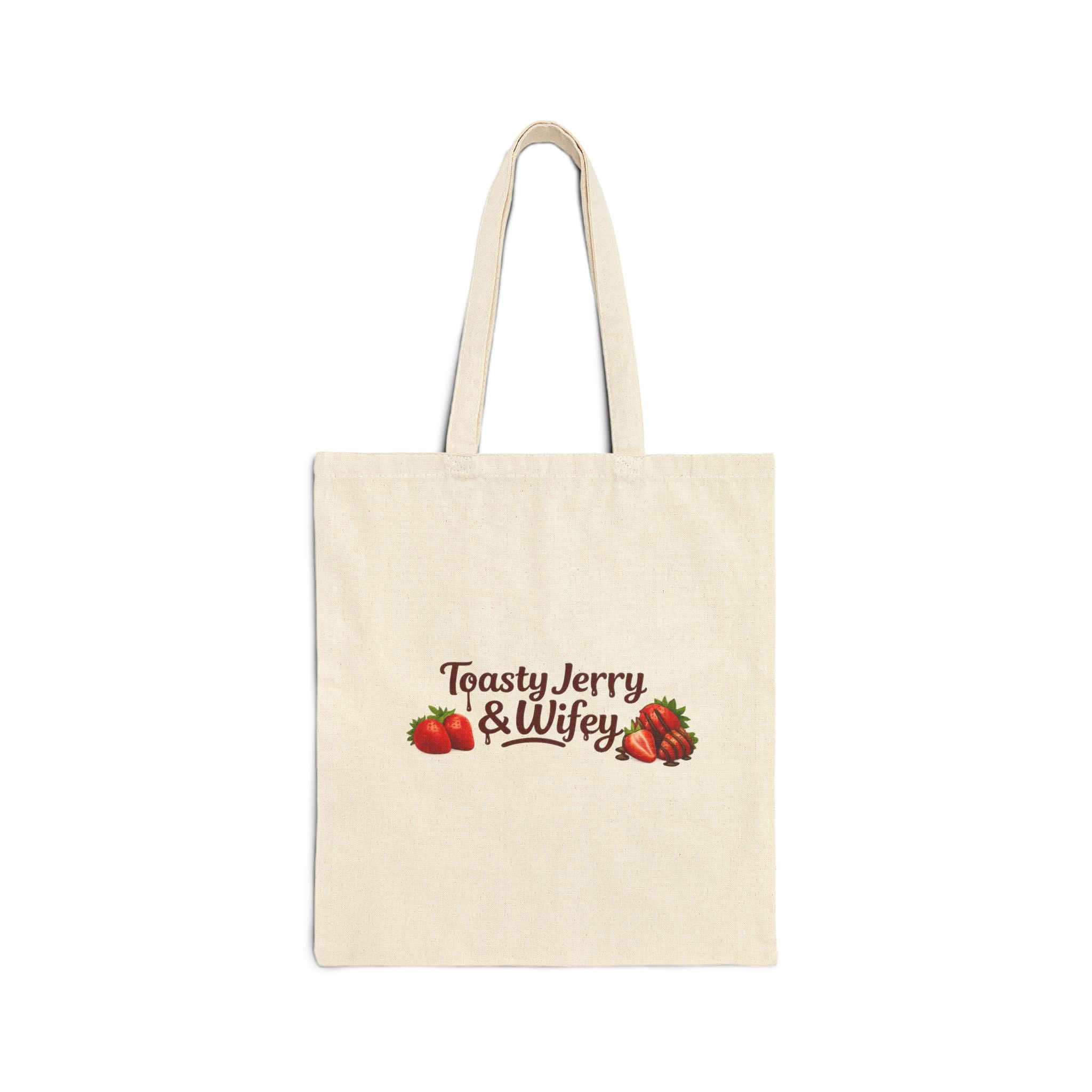 Tote Bag — "Toasty Jerry & Wifey" Strawberry + Chocolate Couple Canvas Tote