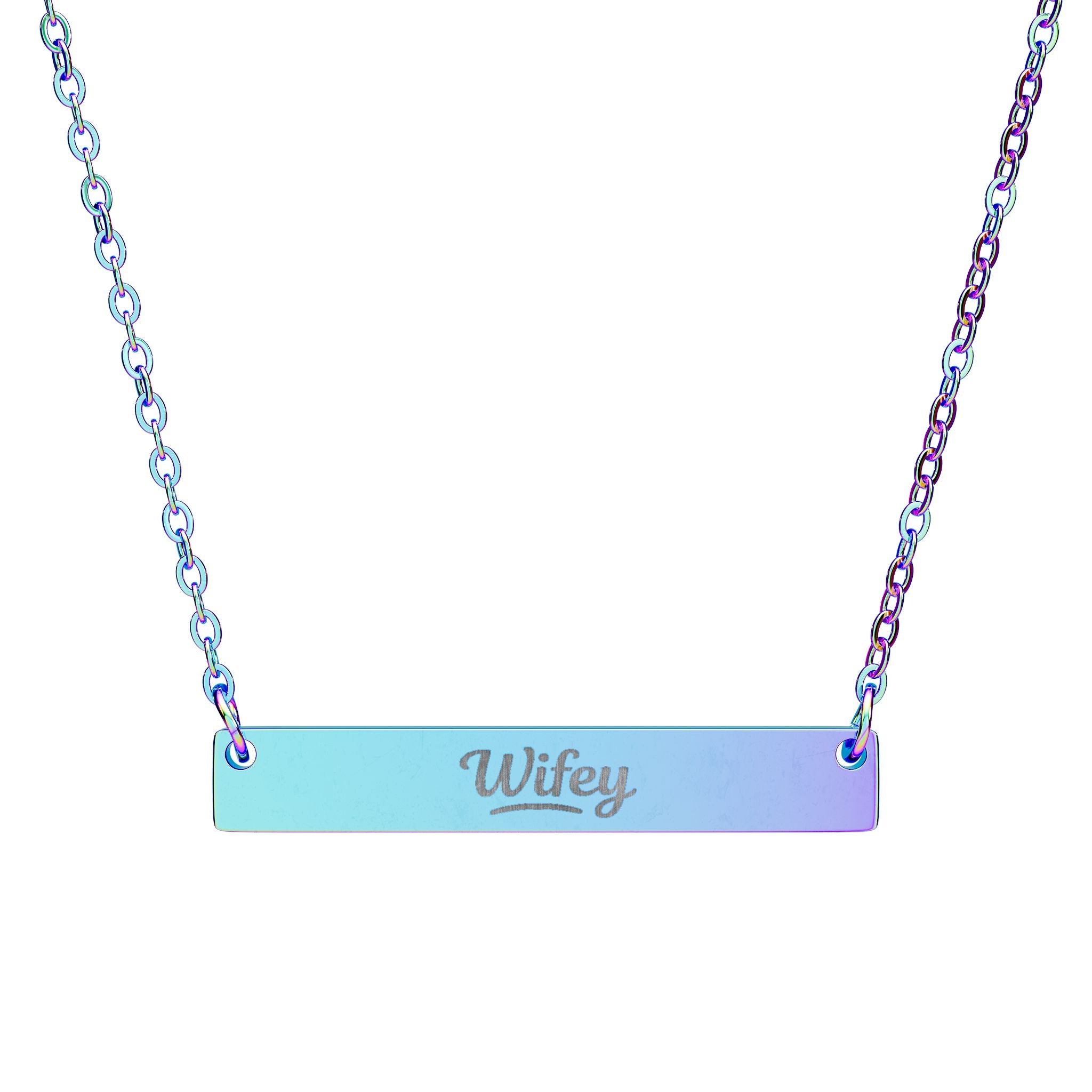 Engravable Horizontal Bar Necklace — Personalized 'Wifey' Pendant