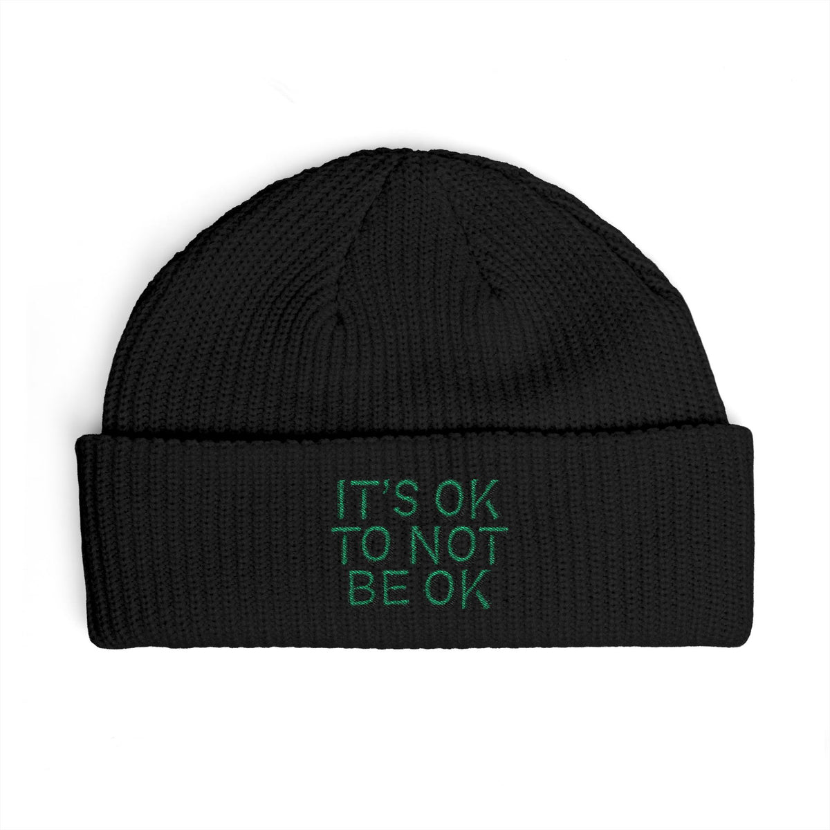 Cuff Beanie — "It’s OK To Not Be OK" Embroidered Patch Knit Hat