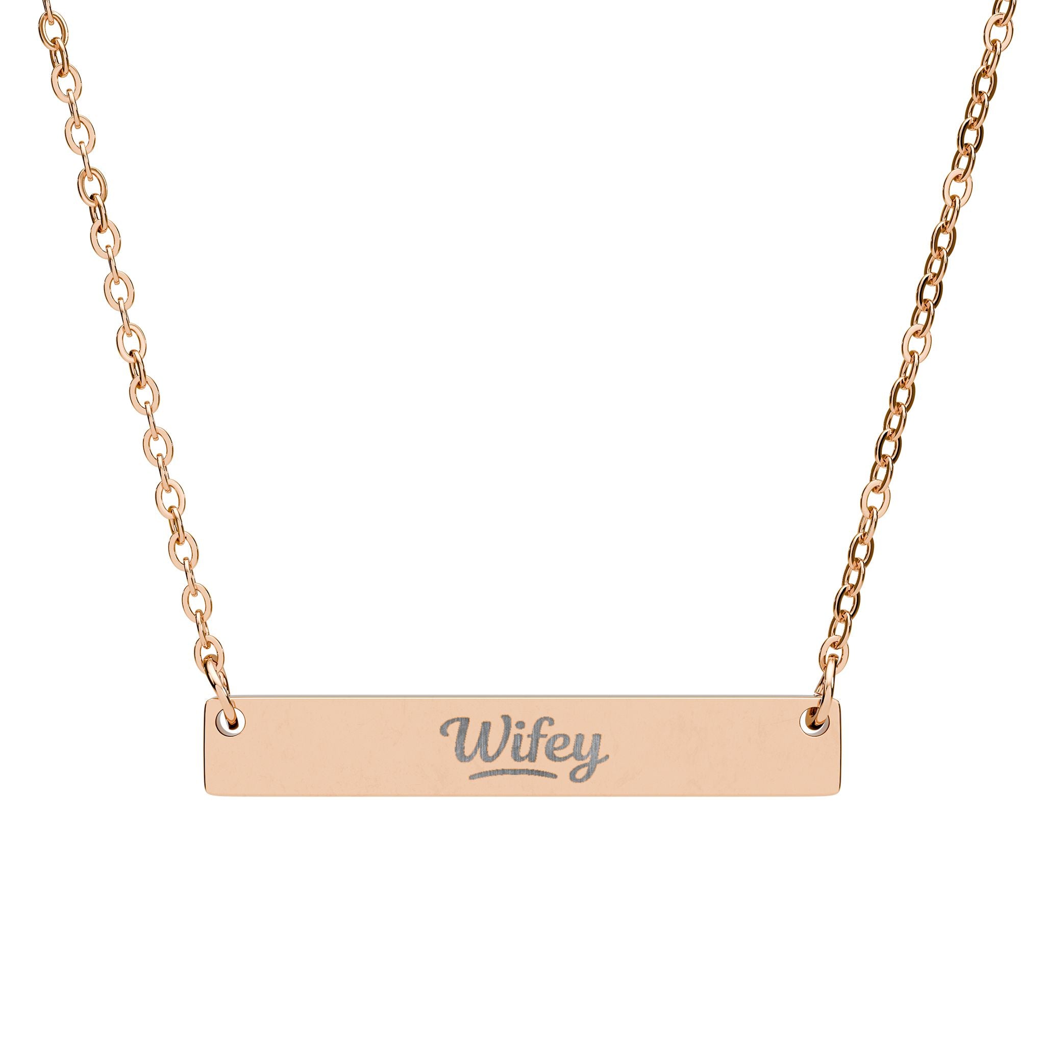 Engravable Horizontal Bar Necklace — Personalized 'Wifey' Pendant