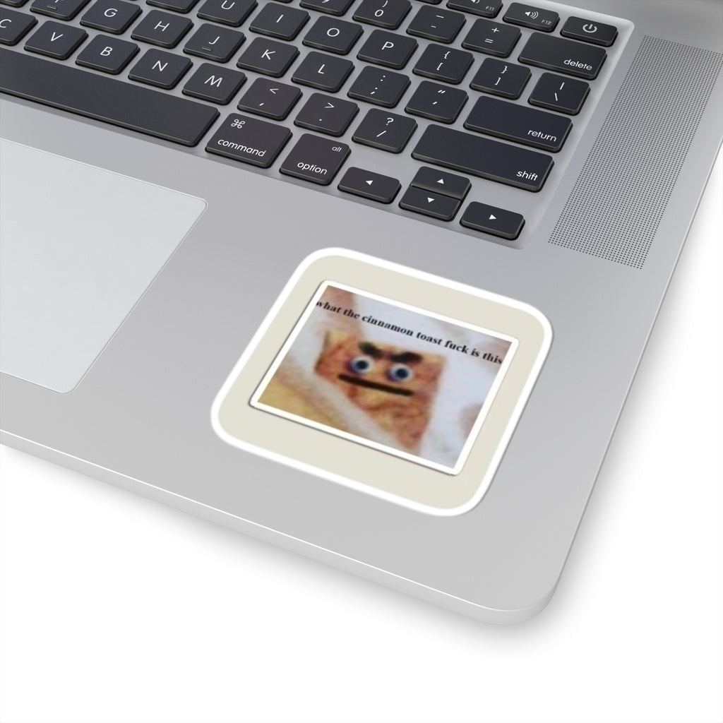 Funny Toast Face Kiss-Cut Sticker — Silly Breakfast Meme Sticker for Laptops & Water Bottles