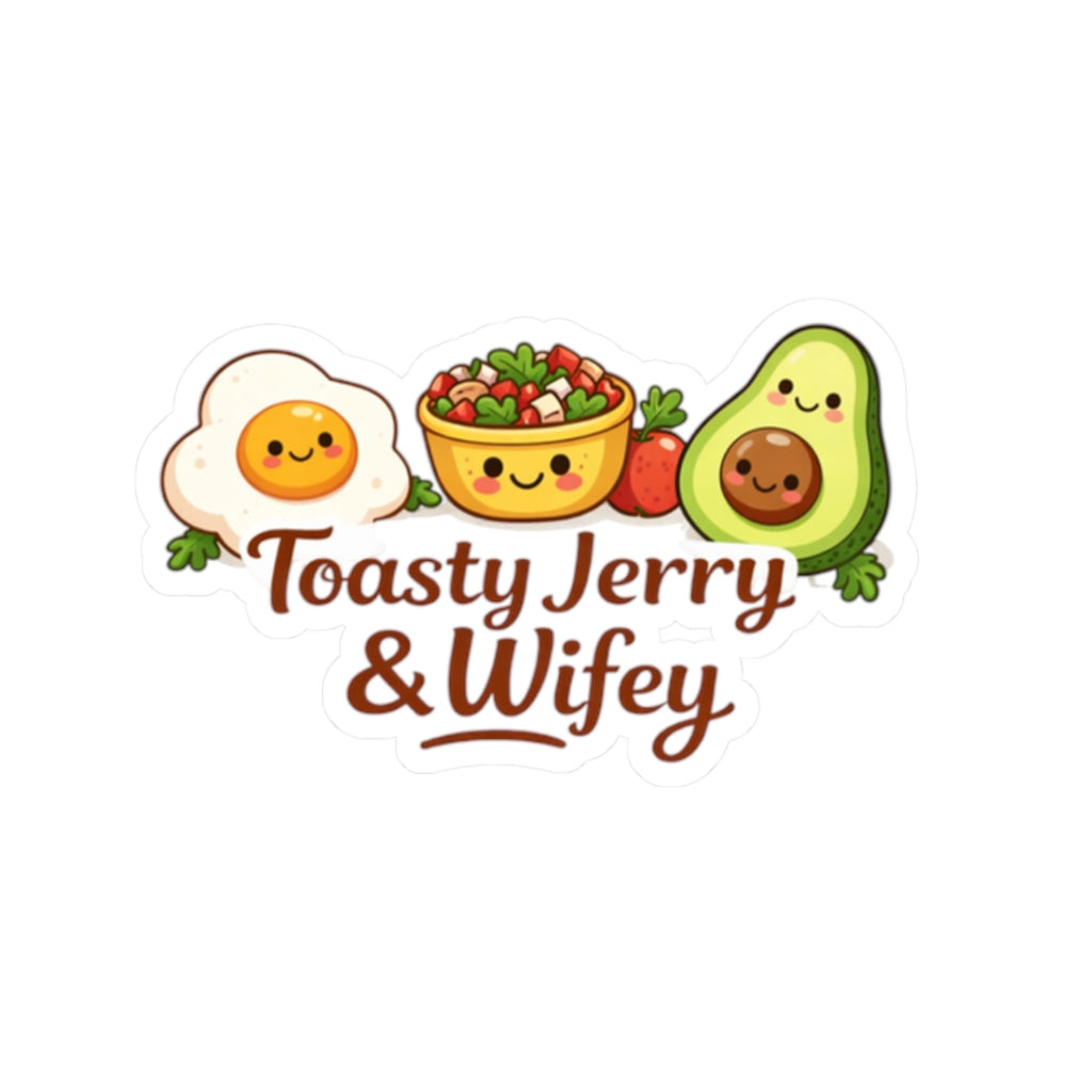 Toasty Jerry & Wifey Kiss-Cut Sticker — Cute Avocado, Egg & Toast Couple Decal