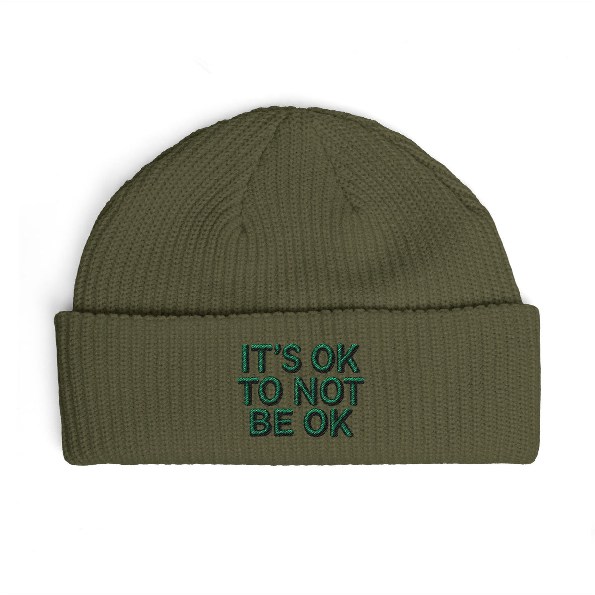Cuff Beanie — "It’s OK To Not Be OK" Embroidered Patch Knit Hat