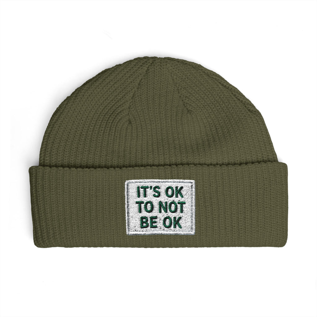 Cuff Beanie — "It’s OK To Not Be OK" Embroidered Patch Knit Hat