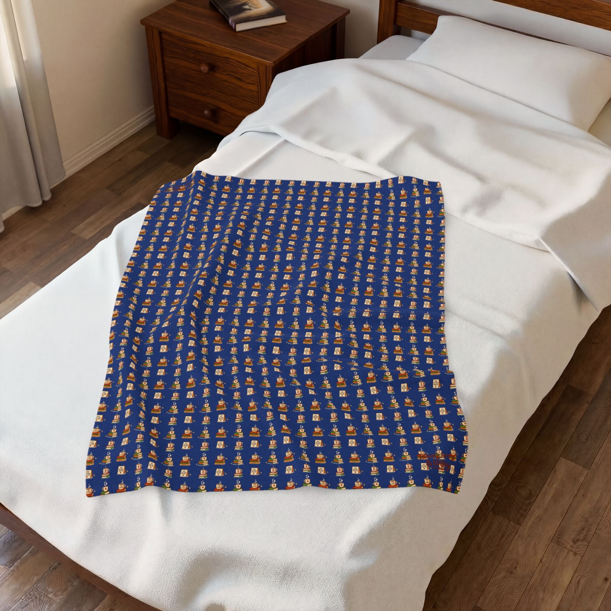 Cozy Book Lovers Books & Coffee Velveteen Plush Blanket