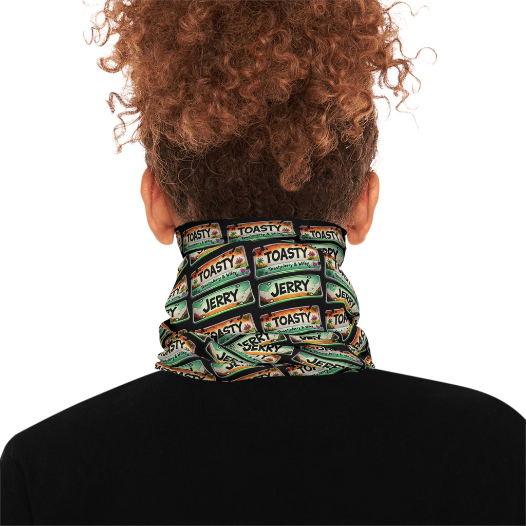 Lightweight Face Scarf Neck Gaiter — License Plate "Toasty Jerry" Neon Rave Pattern
