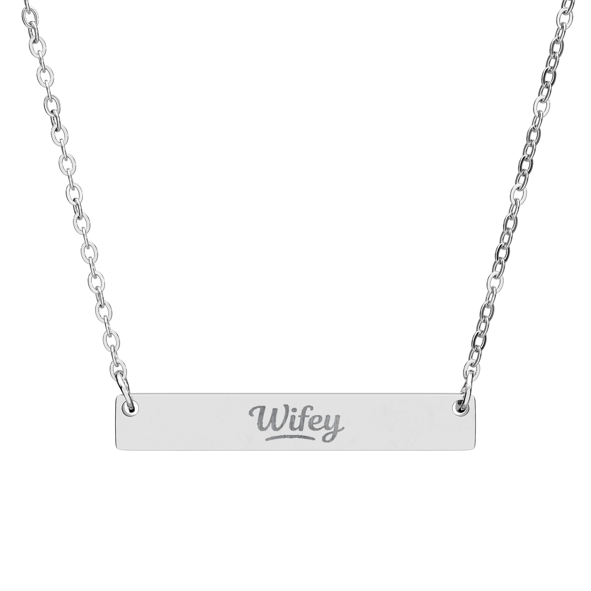Engravable Horizontal Bar Necklace — Personalized 'Wifey' Pendant