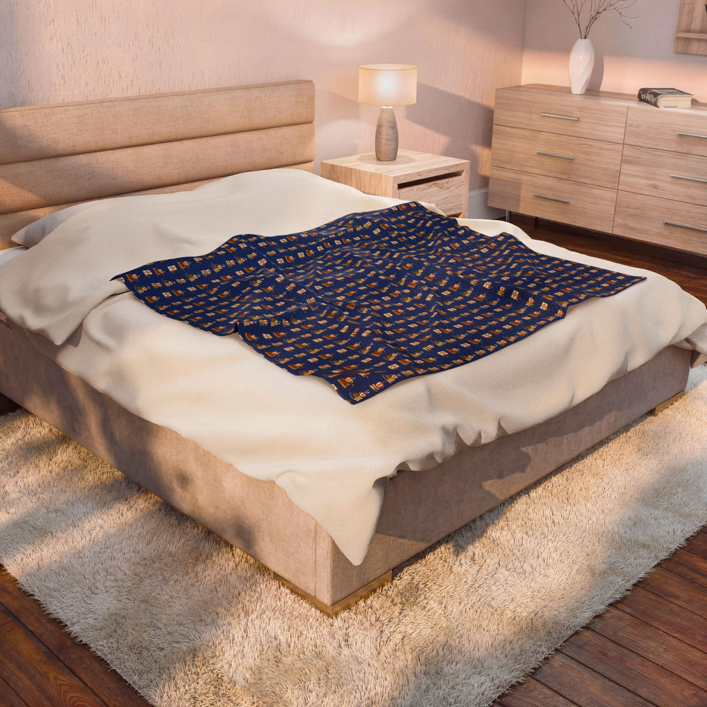 Cozy Book Lovers Books & Coffee Velveteen Plush Blanket