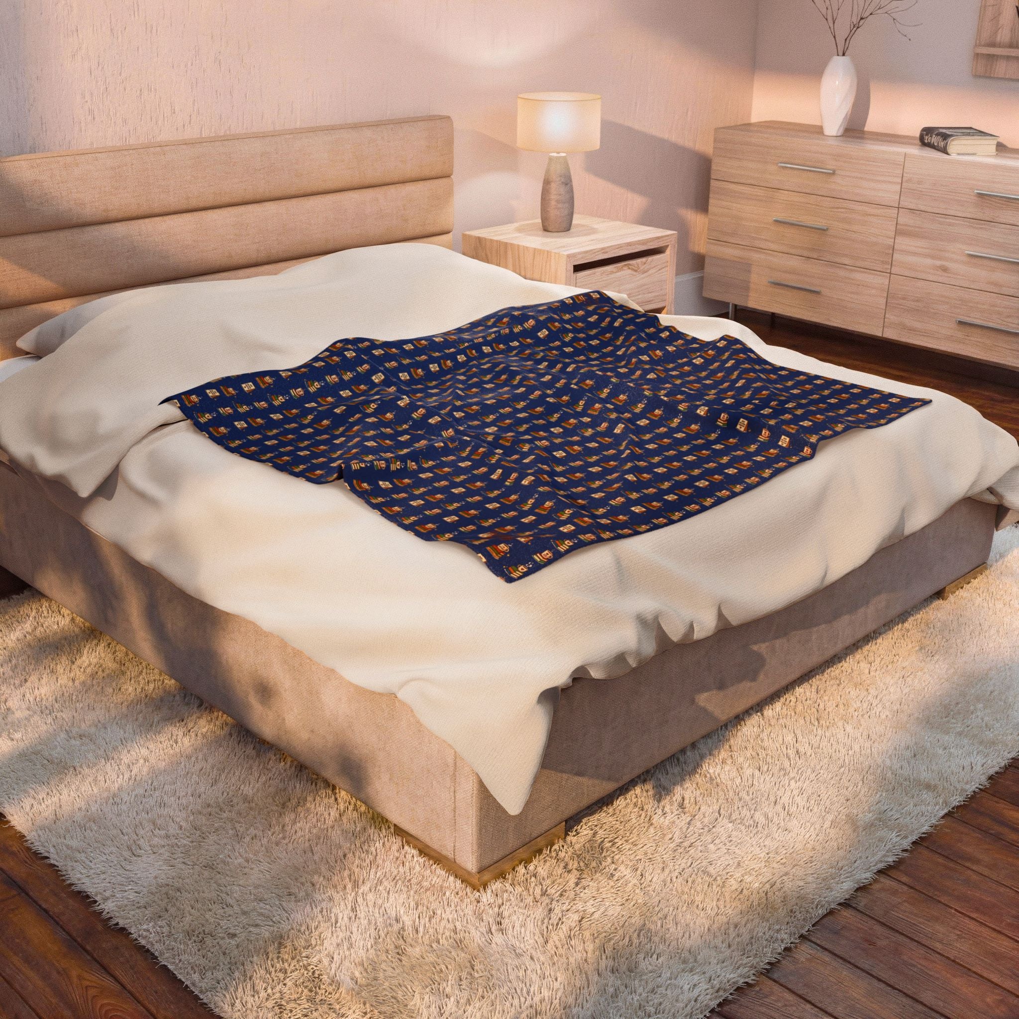 Cozy Book Lovers Books & Coffee Velveteen Plush Blanket