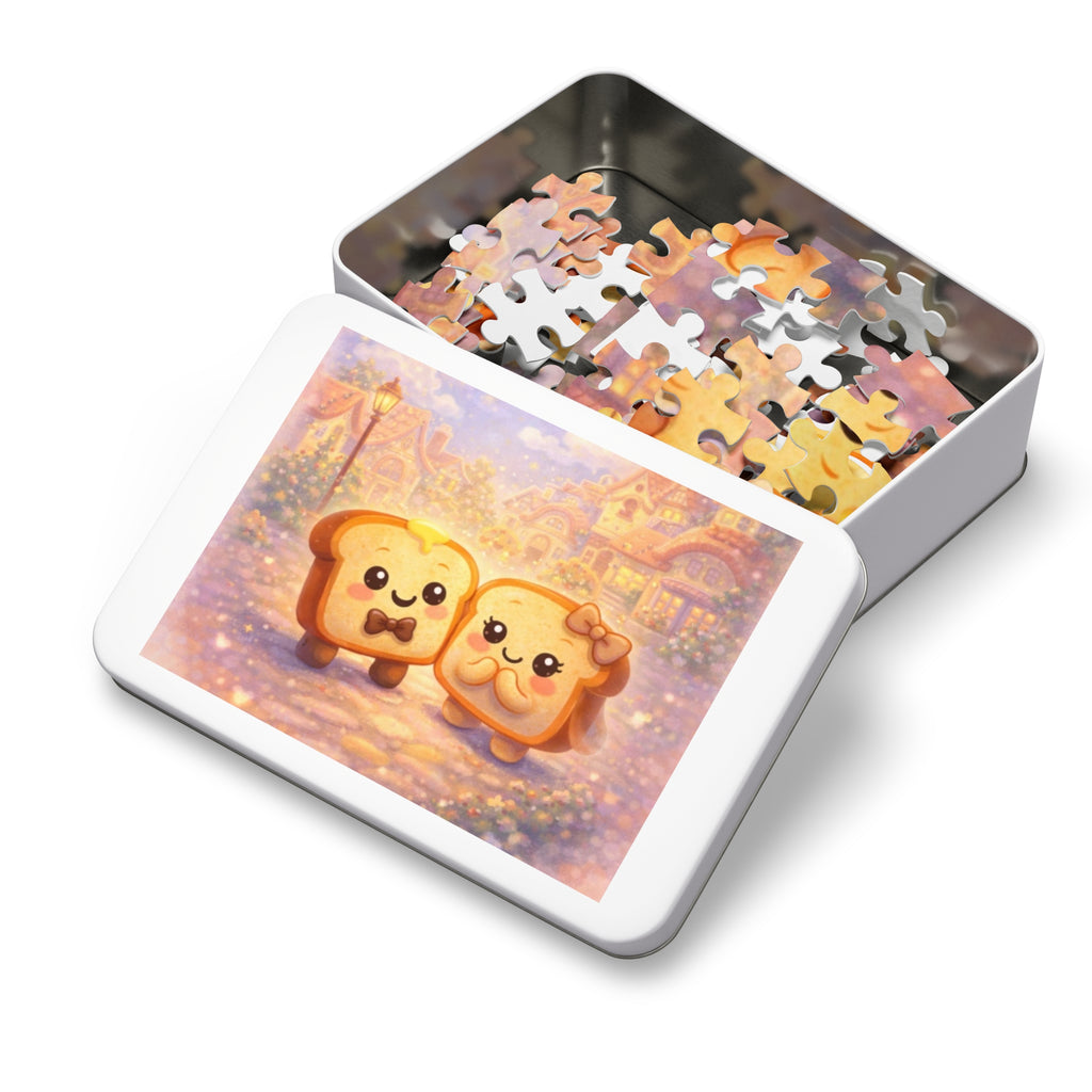 Cute Toast Couple - Puzzle Piece with Tin