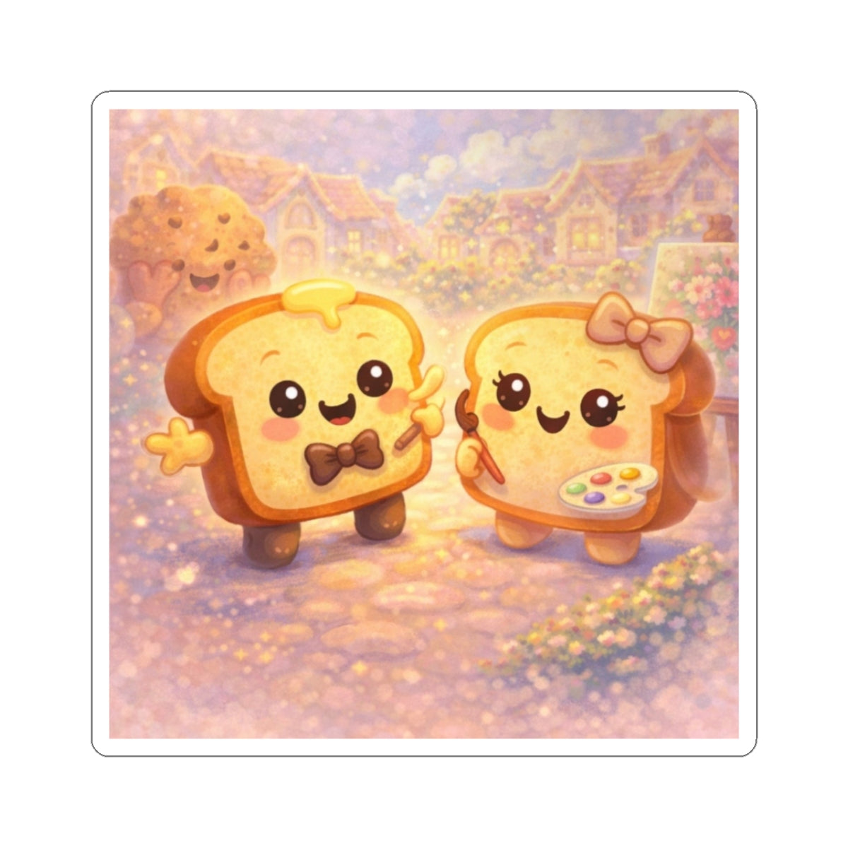 Cute Hobby Toast Couple Story Kiss-Cut Sticker