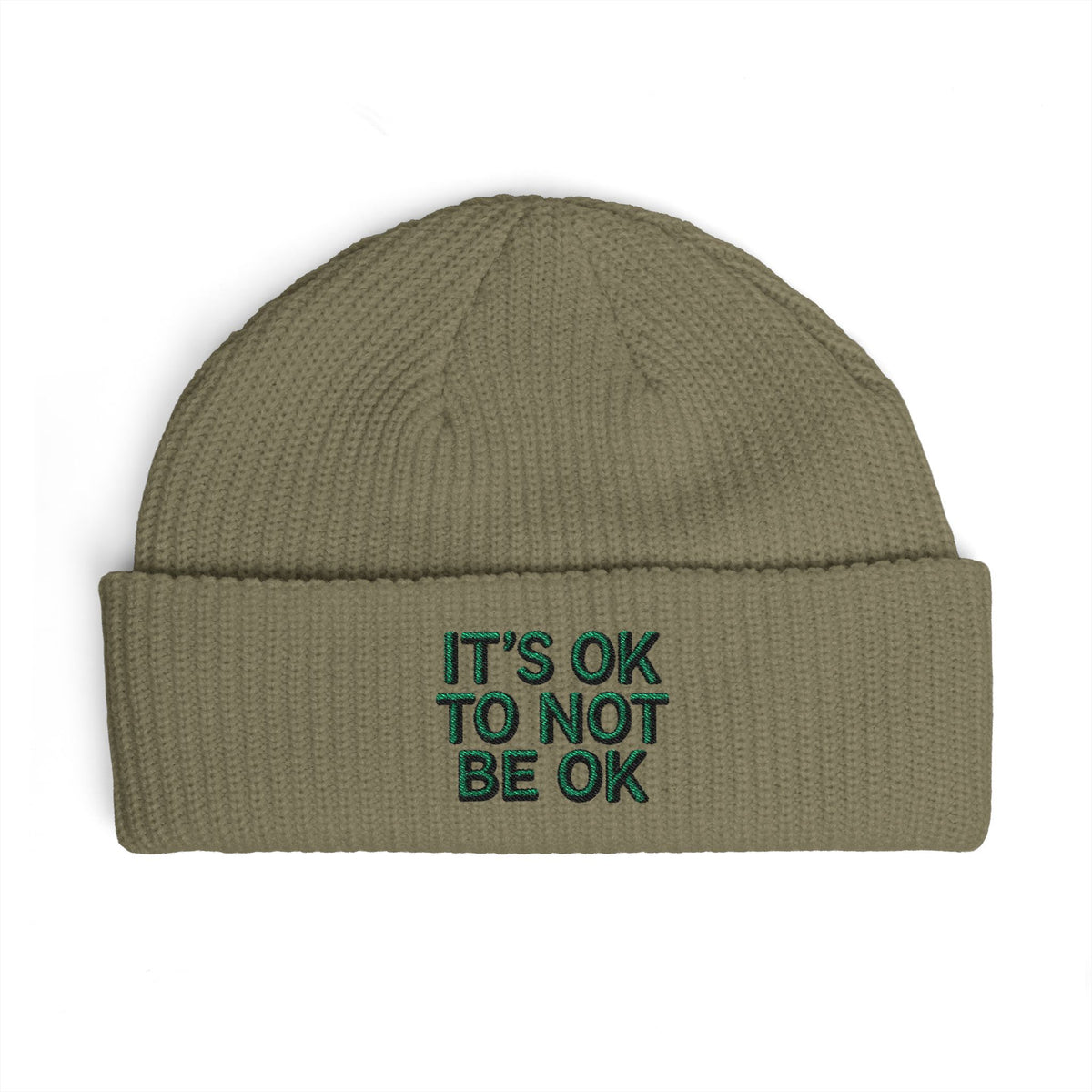 Cuff Beanie — "It’s OK To Not Be OK" Embroidered Patch Knit Hat
