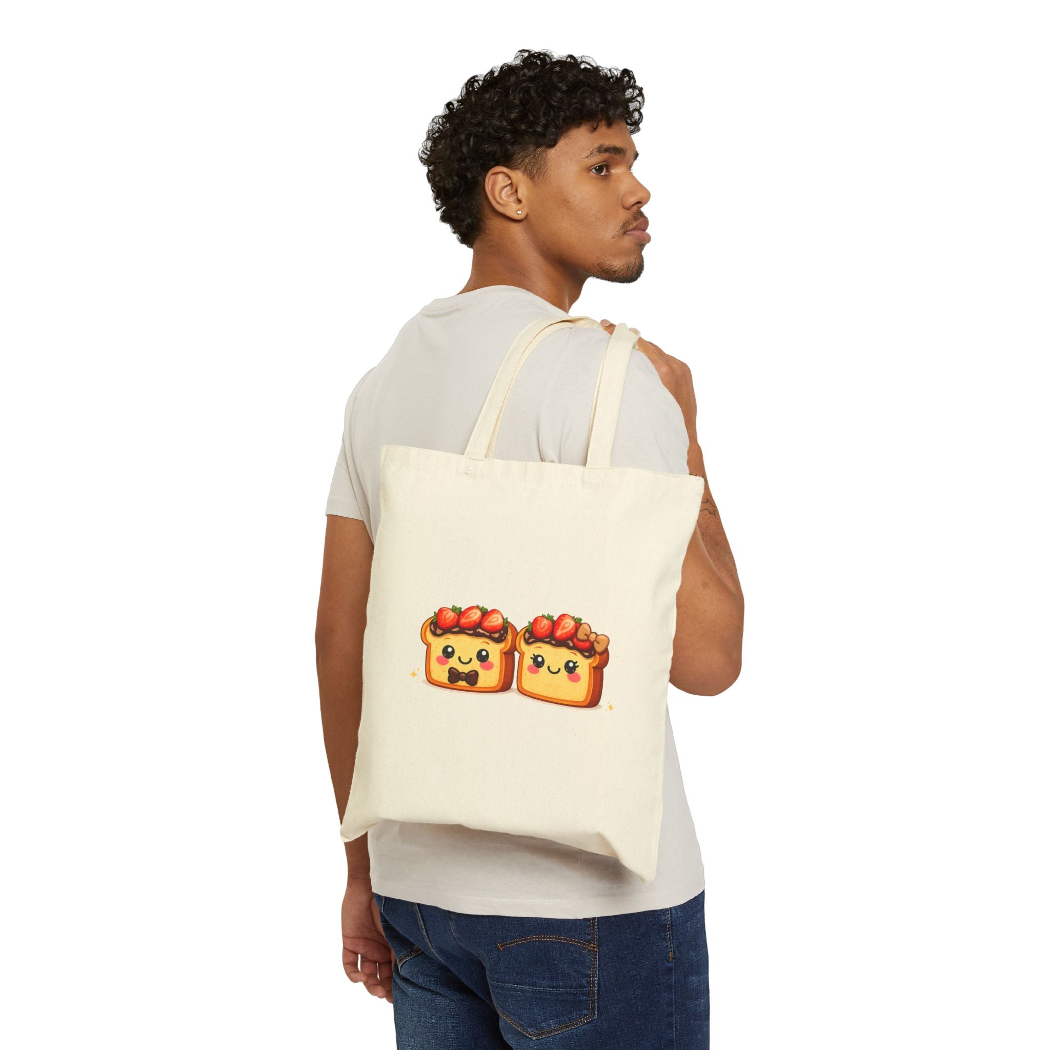 Tote Bag — "Toasty Jerry & Wifey" Strawberry + Chocolate Couple Canvas Tote