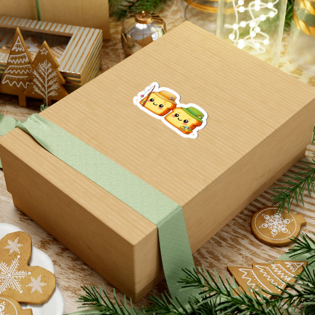 Cute Fishing Toast Kiss-Cut Sticker — Kawaii Bread Characters for Laptops, Water Bottles & Gifts