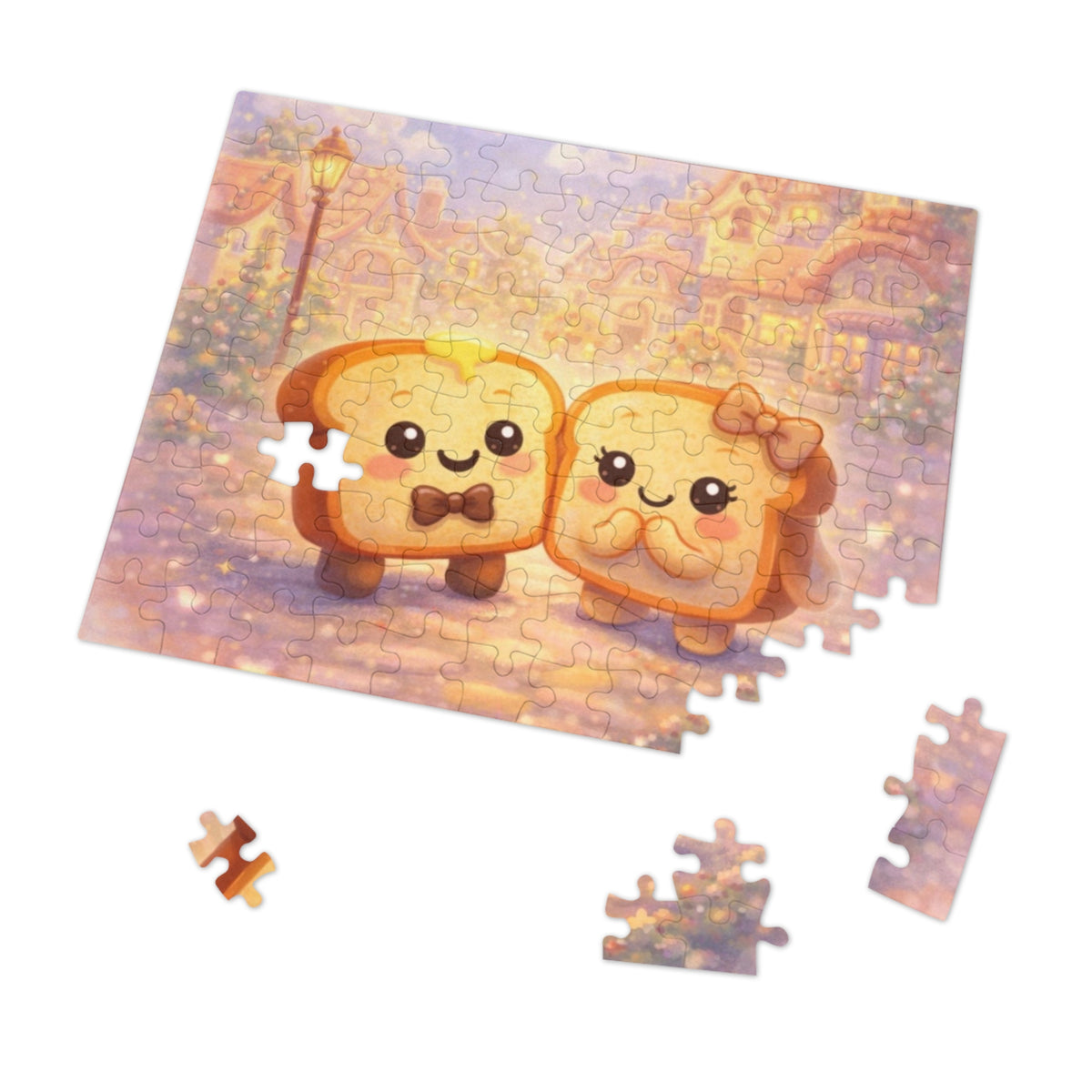 Cute Toast Couple - Puzzle Piece with Tin