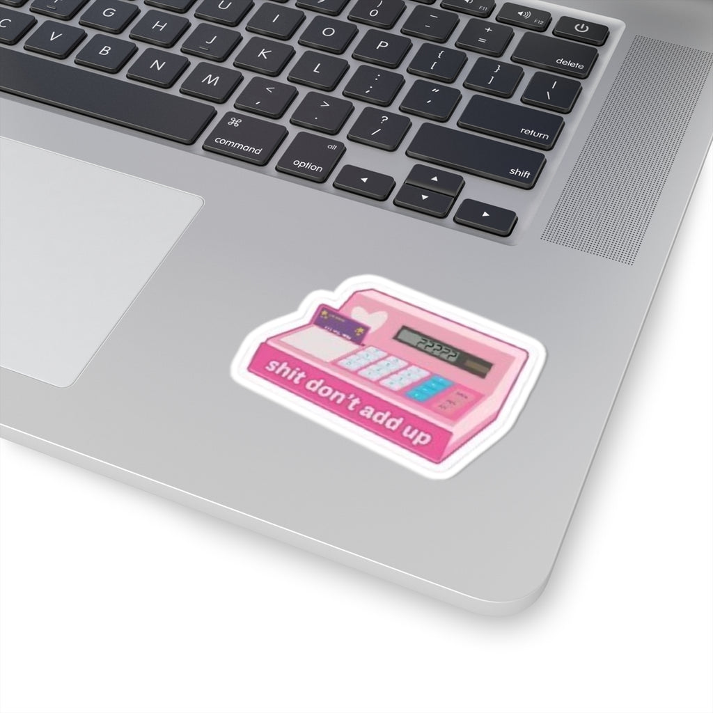 Pink Retro Cash Register "She Don't Add Up" Kiss-Cut Sticker