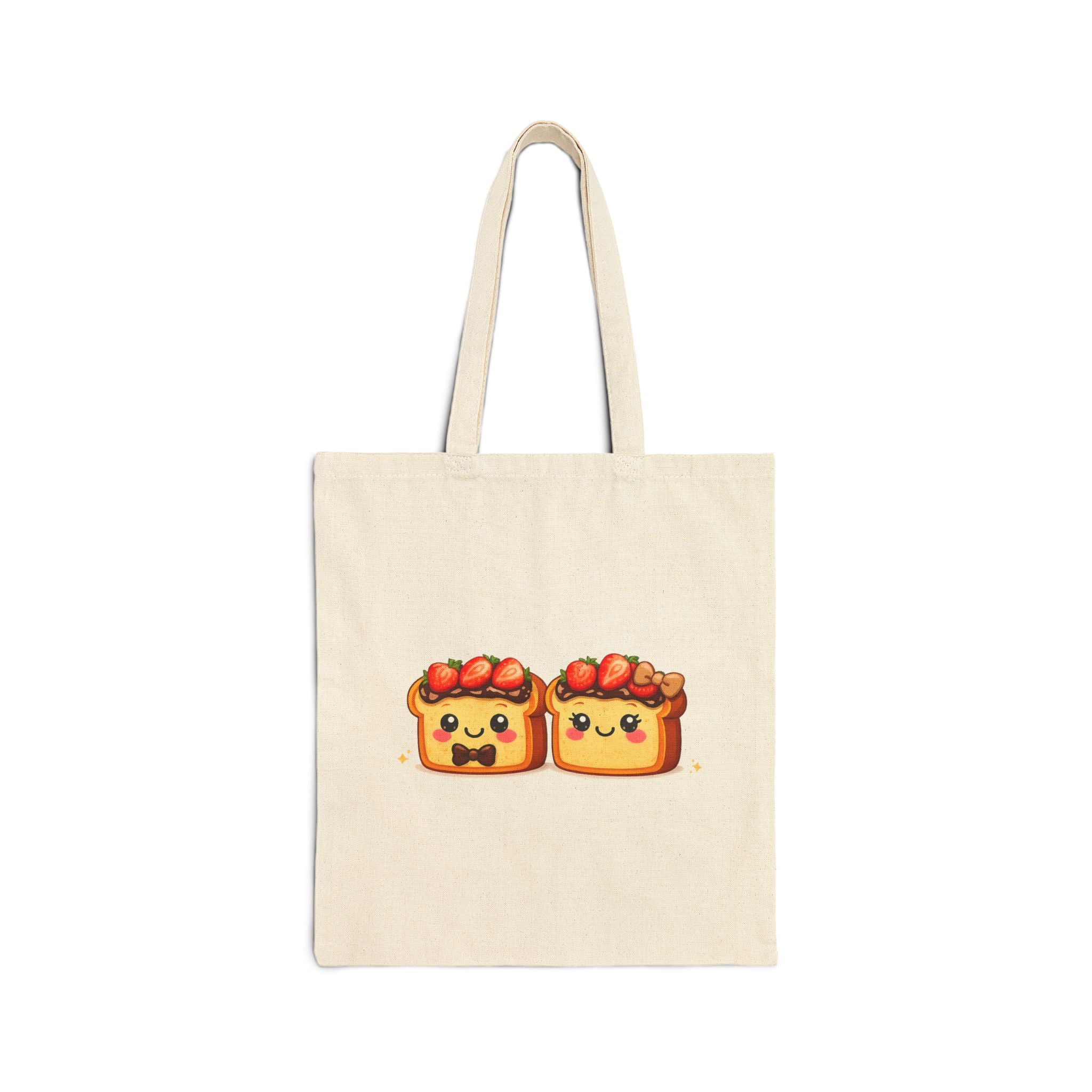 Tote Bag — "Toasty Jerry & Wifey" Strawberry + Chocolate Couple Canvas Tote