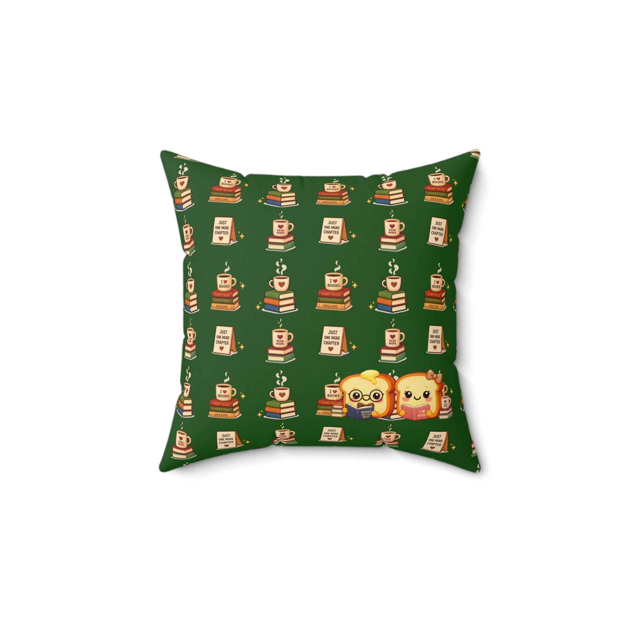 Cozy Coffee & Books Pattern Pillow Throw Cushion