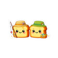 Cute Fishing Toast Kiss-Cut Sticker — Kawaii Bread Characters for Laptops, Water Bottles & Gifts