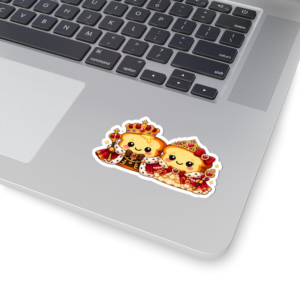 Royal Toast Kiss-Cut Sticker — Cute King & Queen Bread Couple Laptop Decal