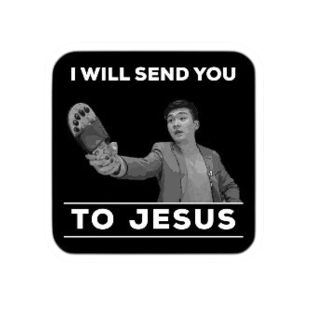 I Will Send You To Jesus Sticker — Funny Vintage Preacher Religious Vinyl Kiss-Cut