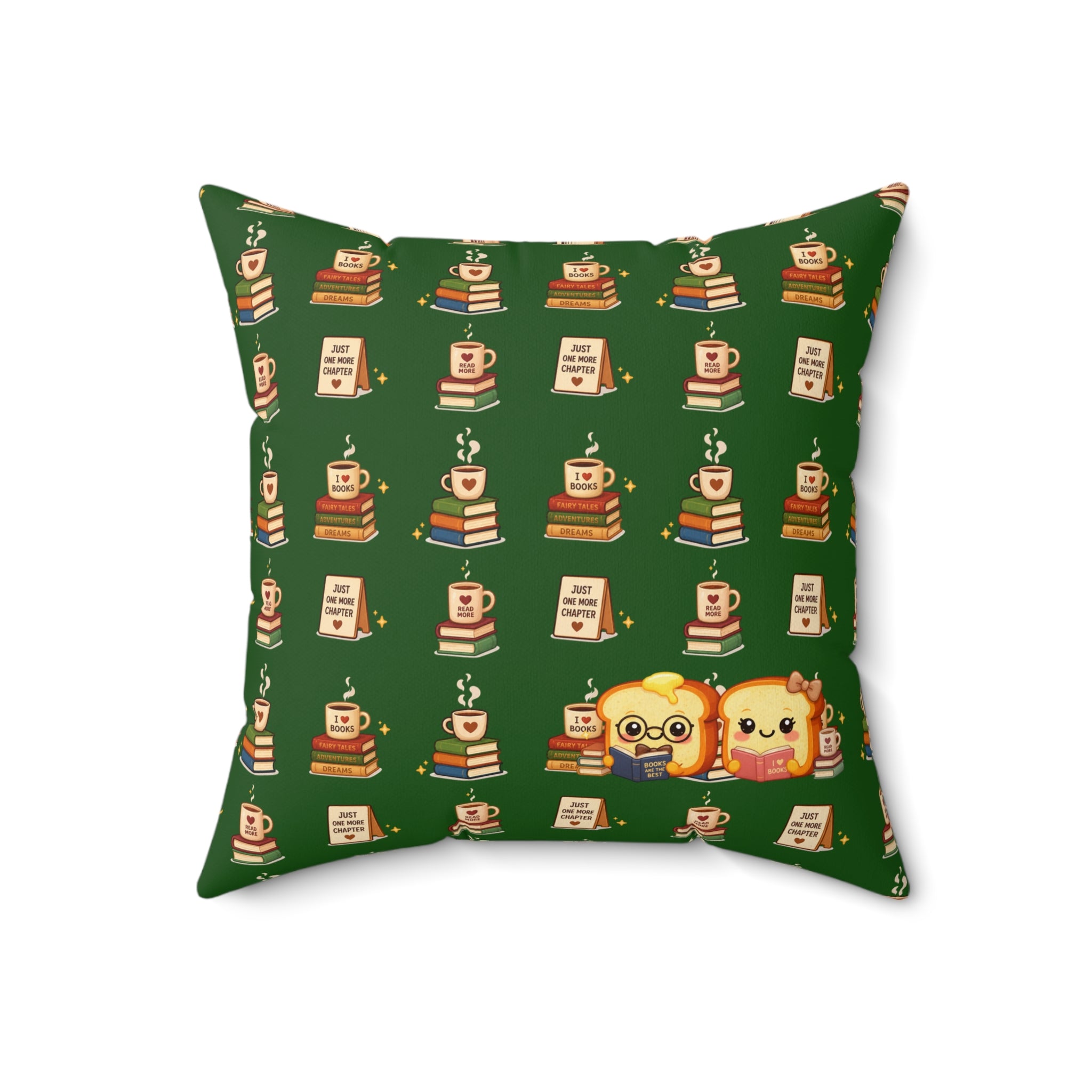 Cozy Coffee & Books Pattern Pillow Throw Cushion