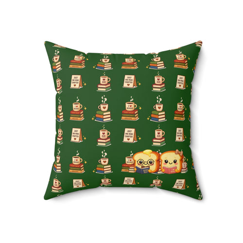 Cozy Coffee & Books Pattern Pillow Throw Cushion