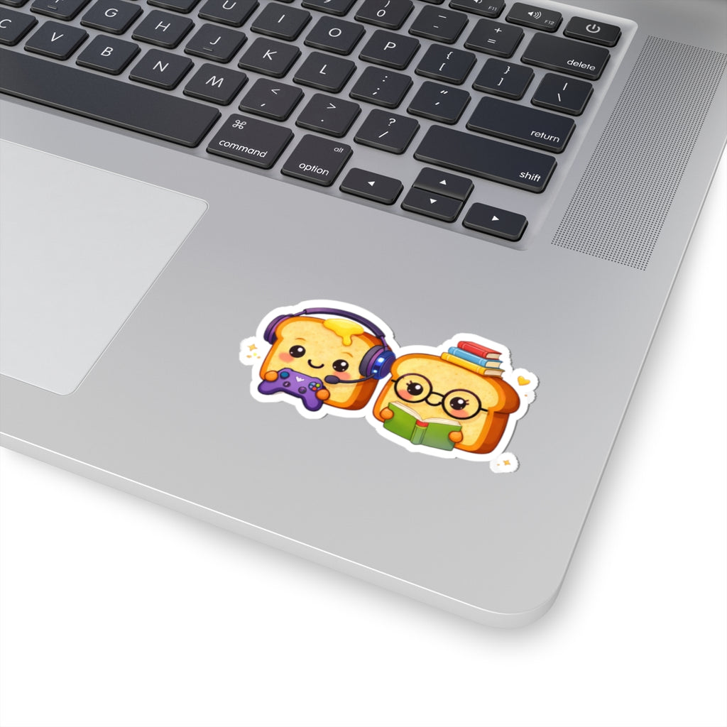 Cute Gamer & Bookworm Toast Kiss-Cut Sticker