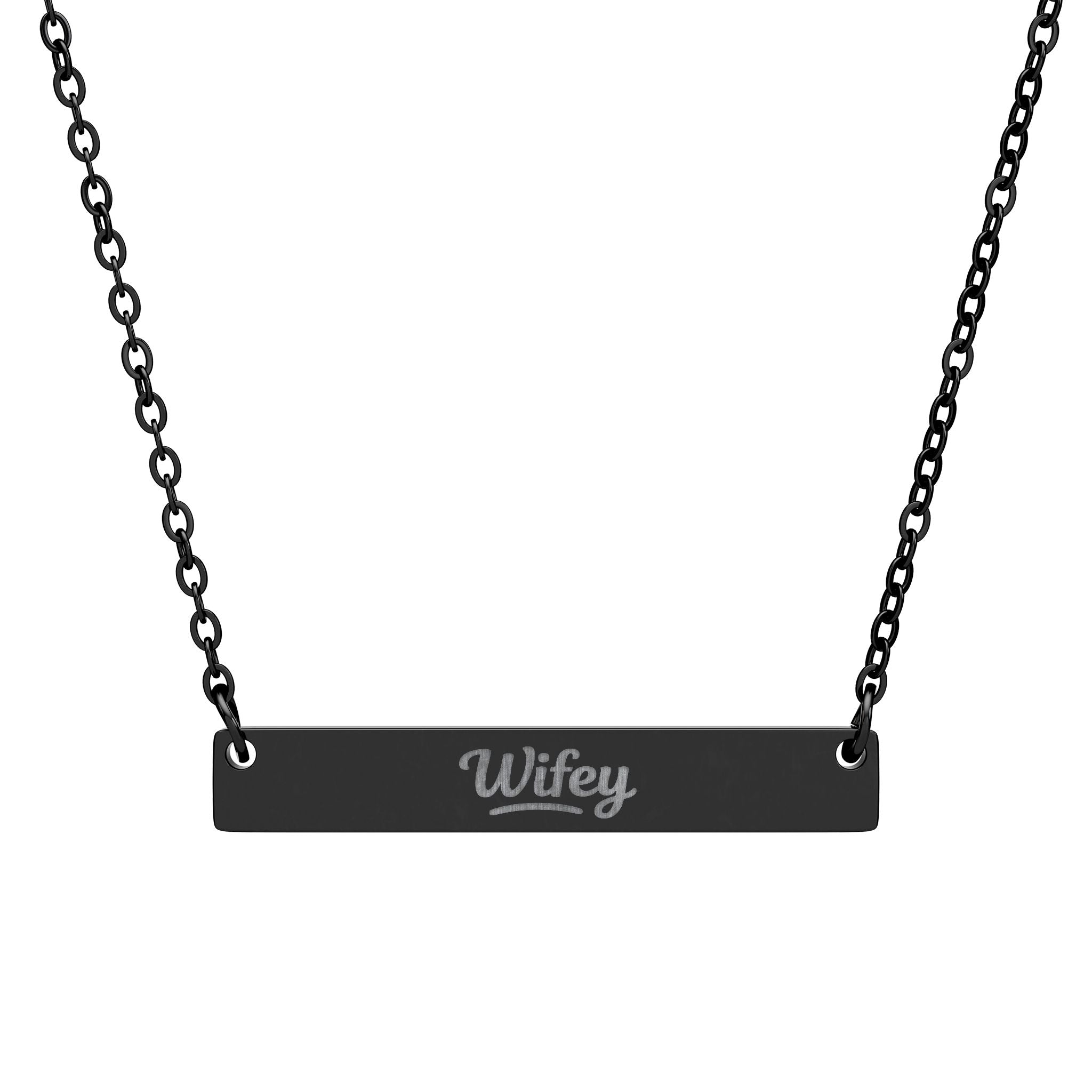 Engravable Horizontal Bar Necklace — Personalized 'Wifey' Pendant
