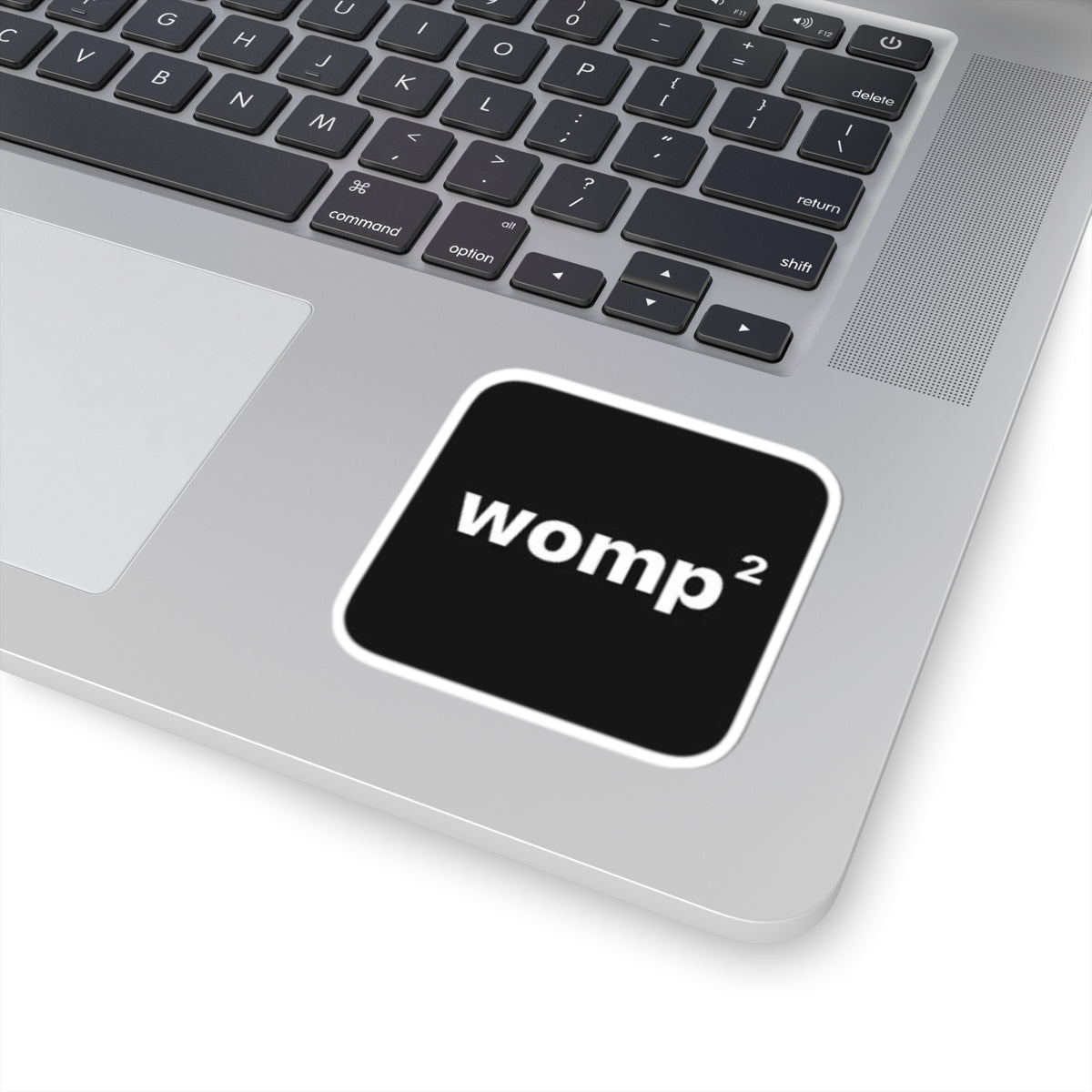 Womp Black Square Sticker — Minimal Laptop Decal