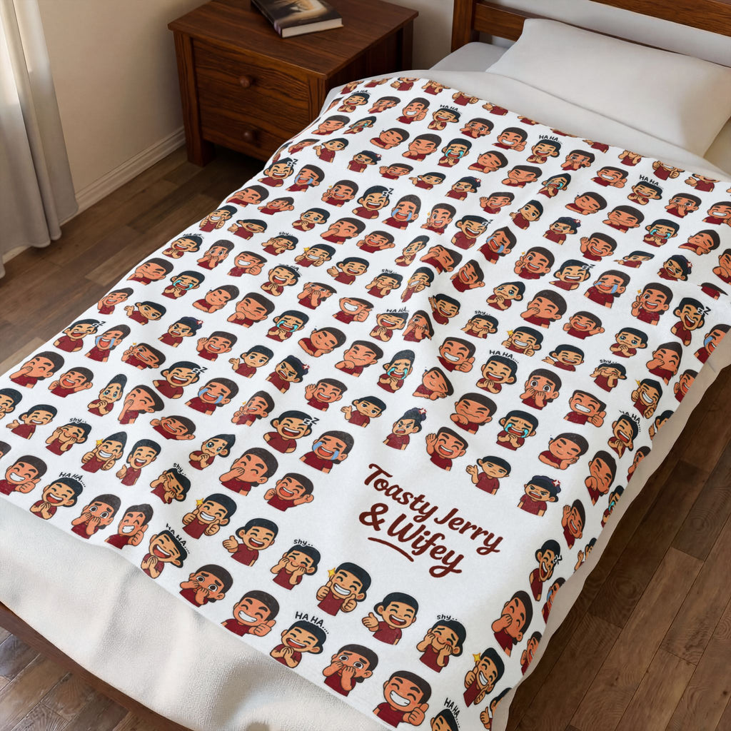 Velveteen Plush Blanket — Toasty Jerry Emoji Face Pattern Throw Blanket