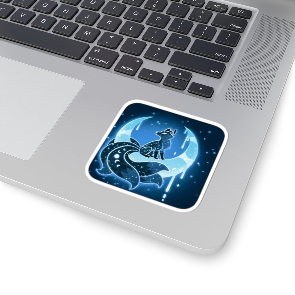 Moon Fox Sticker — Blue Celestial Vinyl Kiss-Cut Sticker