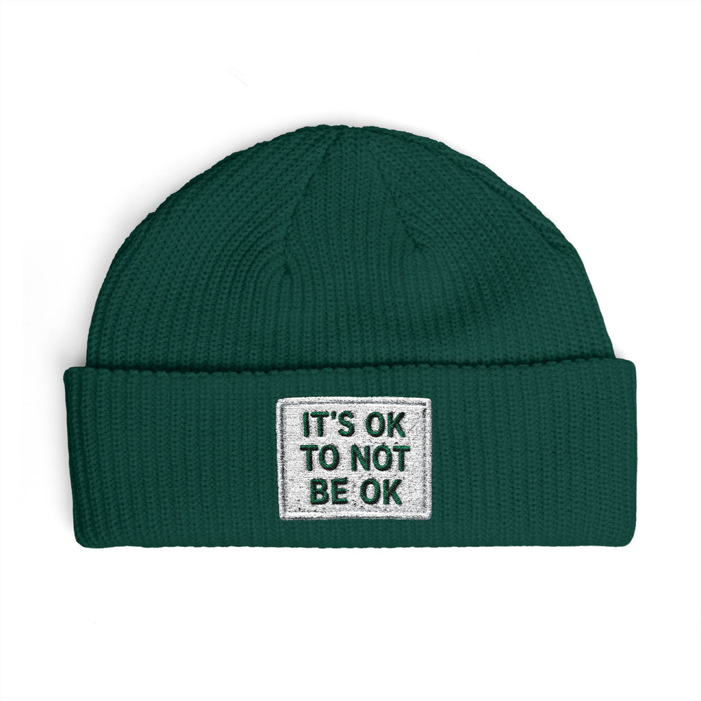 Cuff Beanie — "It’s OK To Not Be OK" Embroidered Patch Knit Hat