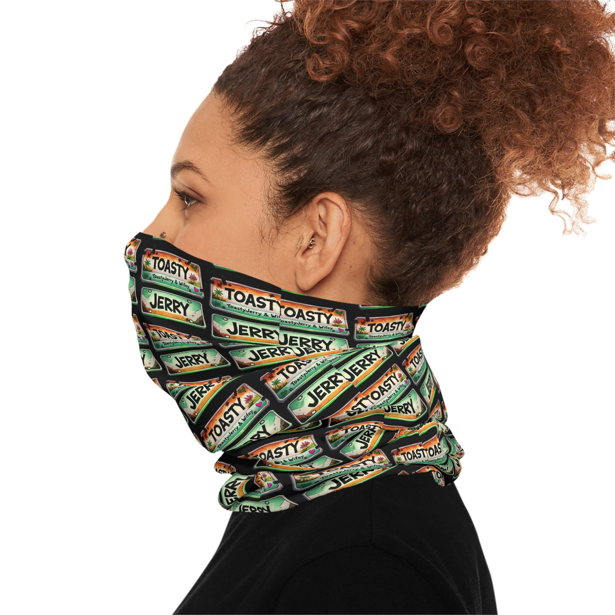 Lightweight Face Scarf Neck Gaiter — License Plate "Toasty Jerry" Neon Rave Pattern
