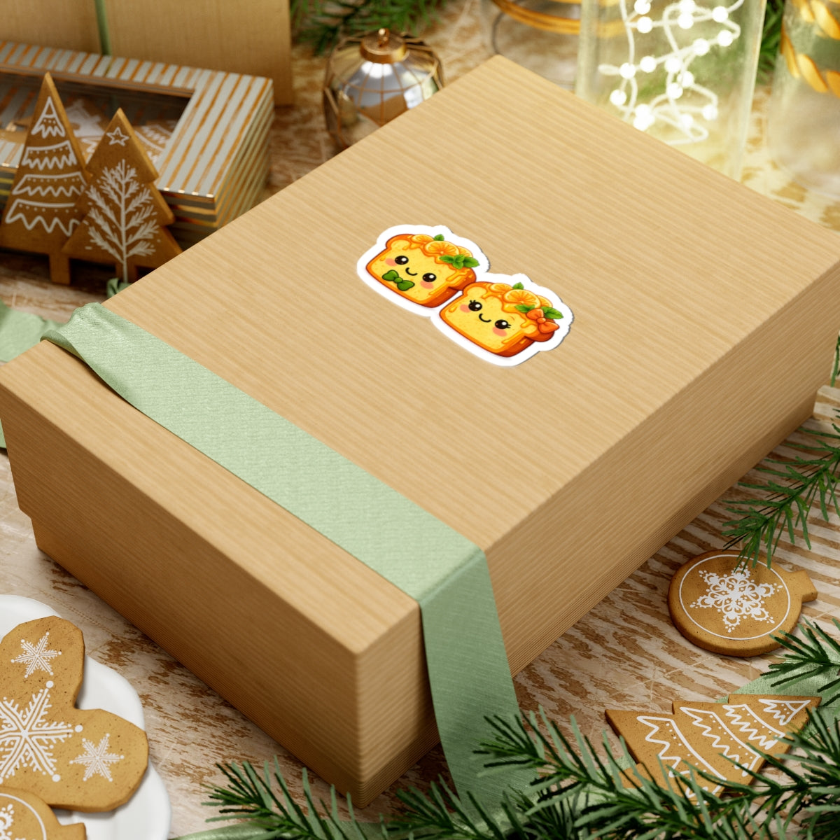 Kiss-Cut Sticker — Toasty Couple Mandarin oranges + Honey +Mint Vinyl Decal