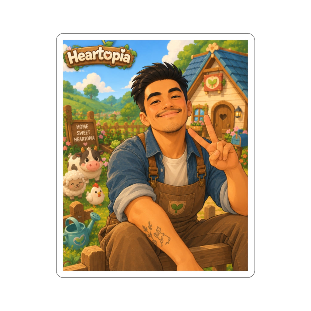 Heartopia Farmer Sticker — Peace Sign Character Kiss-Cut Vinyl Sticker