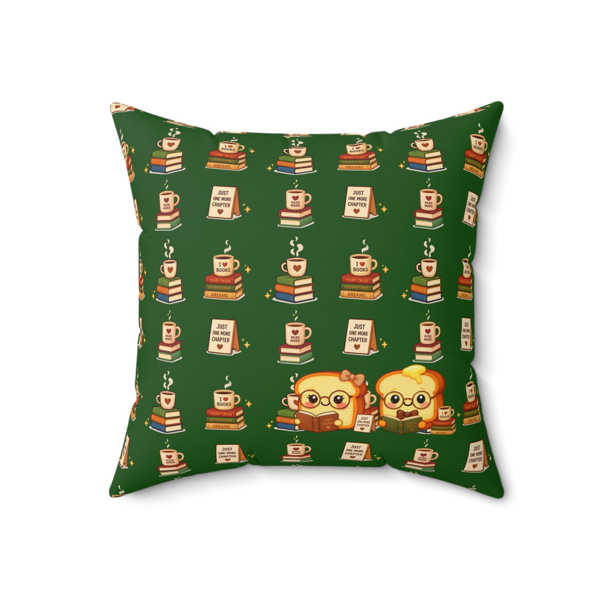 Cozy Coffee & Books Pattern Pillow Throw Cushion