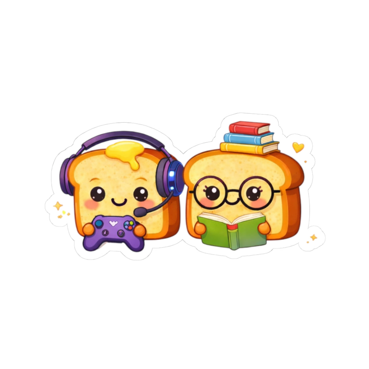 Cute Gamer & Bookworm Toast Kiss-Cut Sticker