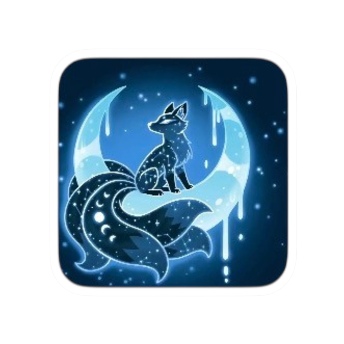 Moon Fox Sticker — Blue Celestial Vinyl Kiss-Cut Sticker